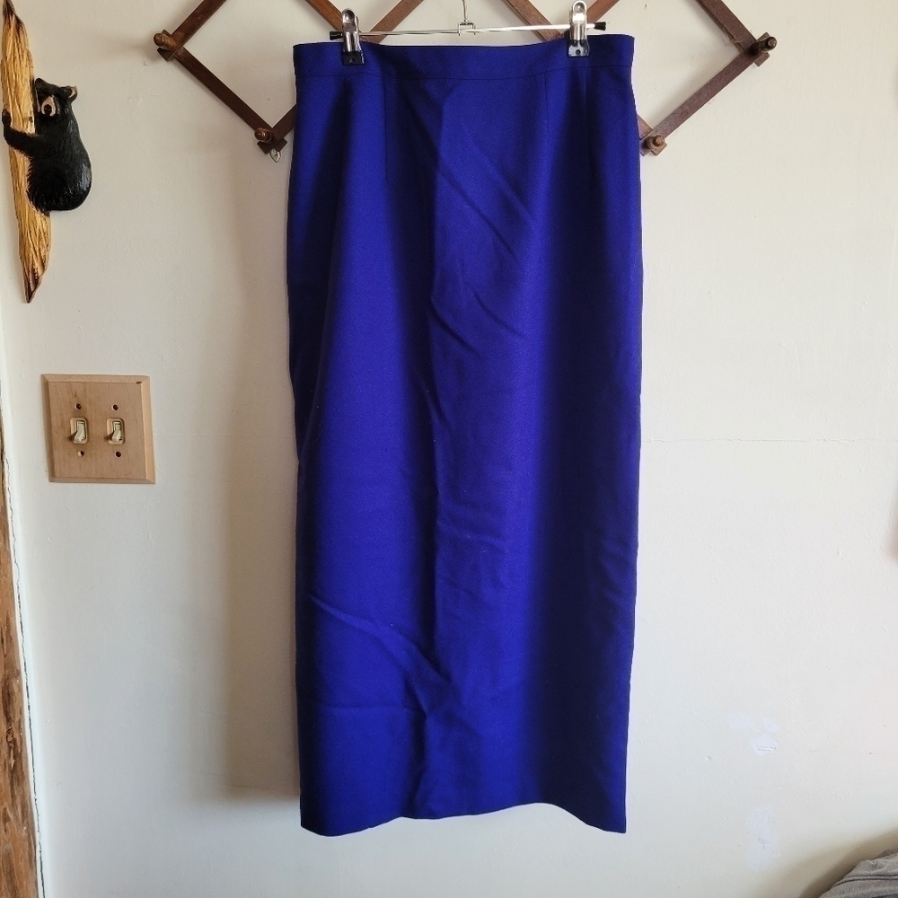 Vintage Wool Amanda Smith Suits Maxi Skirt Blue Purple Large 12